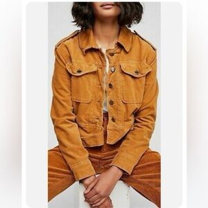 Free People Evelyn Cropped Jacket XS  Camel Brown Western Corduroy Button-Up